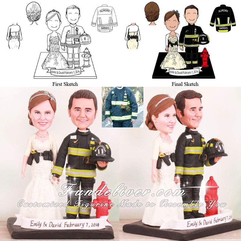 Firefighter and Police Wedding Cake Toppers